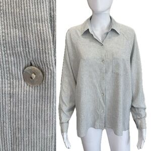 Aritzia Wilfred Free Oversized Linen Blend Pinstripe Long Sleeve Shirt Size XS